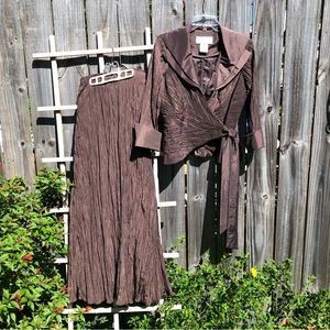 Victor Costa Chocolate Brown Crinkle Texture Wrap Top Evening Jacket w/skirt